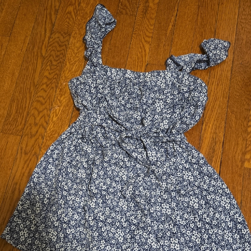 Trixxi Blue and White Ruched Tie Front Jumpsuit